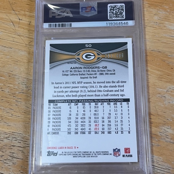 2012 Topps Chrome Camouflage Refractor /499 Aaron Rodgers PSA 10 Packers - Picture 2 of 3